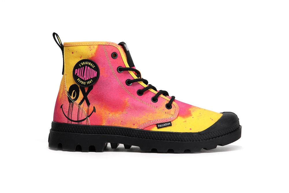 Botas Palladium PAMPA X SMILEY 50 Hombre Amarillo Rosas Naranjas | Ecuador-78614