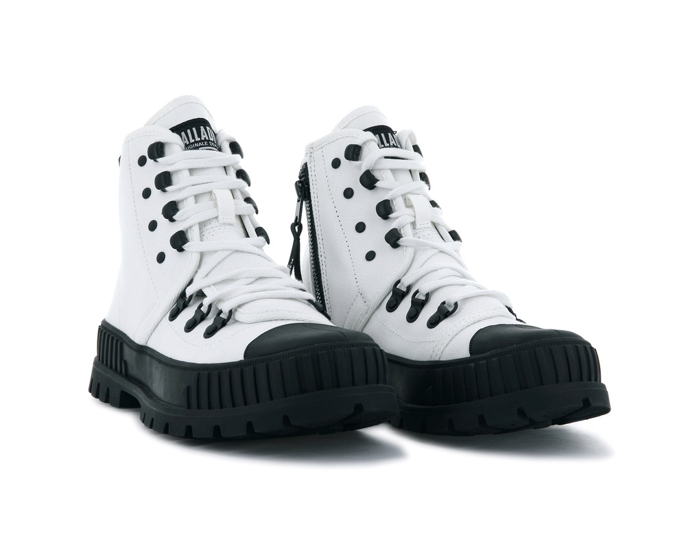 Zapatillas Palladium PALLASHOCK HKR HI Hombre Blancas Negras | Ecuador-97514